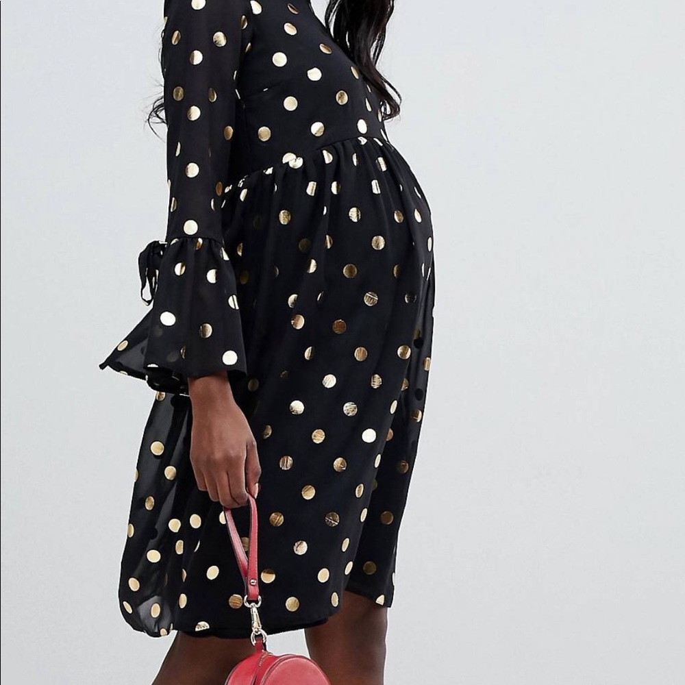 Gold polka dot Maternity skater dress